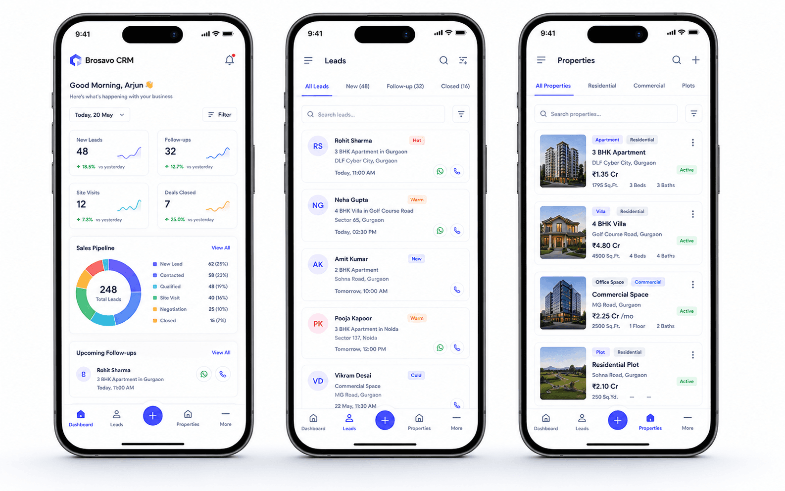 Brosavo Real Estate CRM mobile application for managing leads, customers and property information