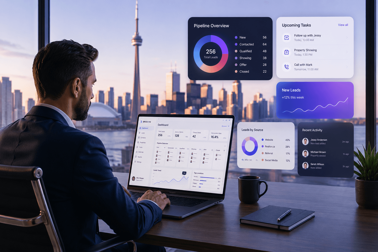 Brosavo real estate CRM dashboard for Canadian realtors